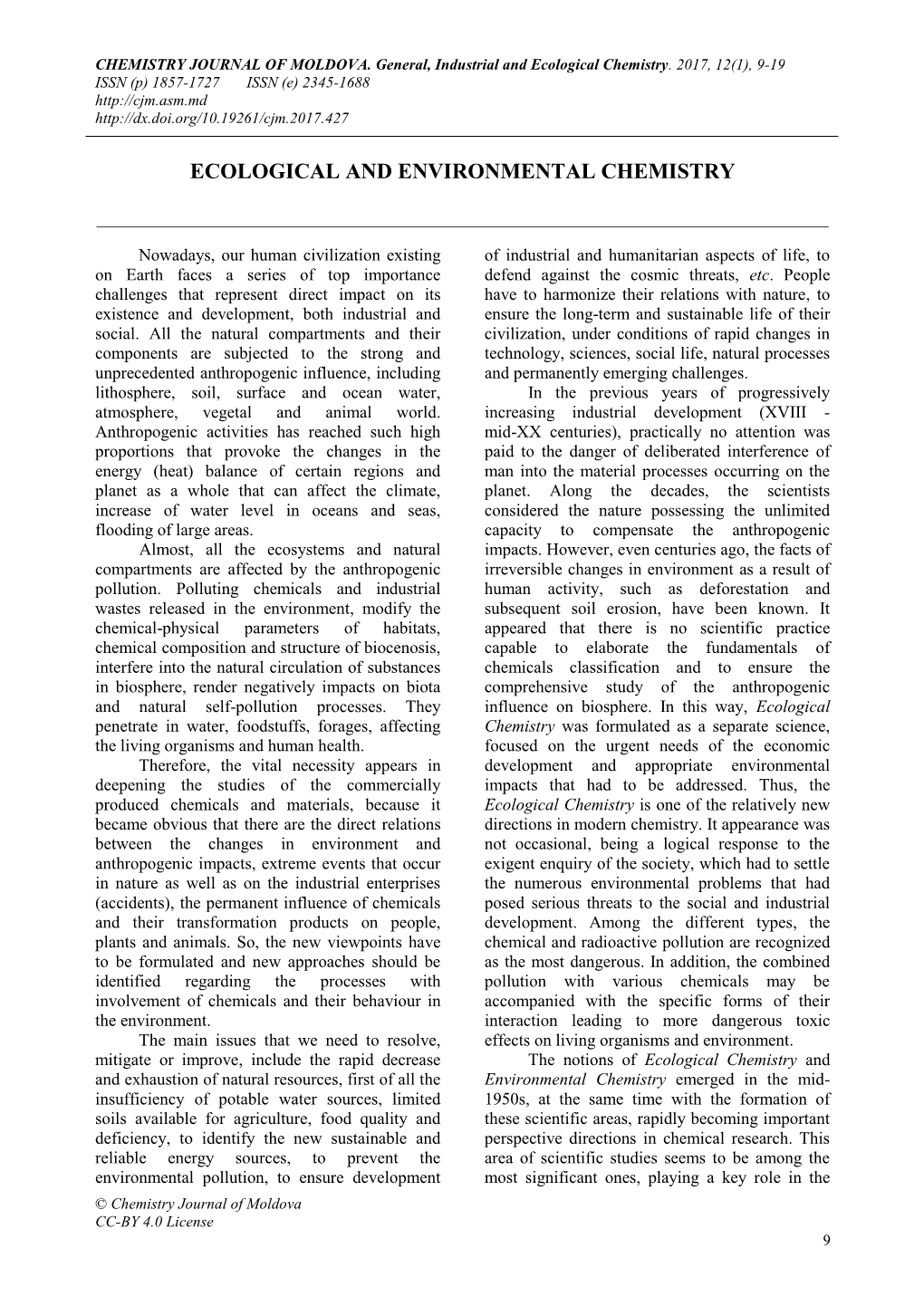 Ecological and Environmental Chemistry