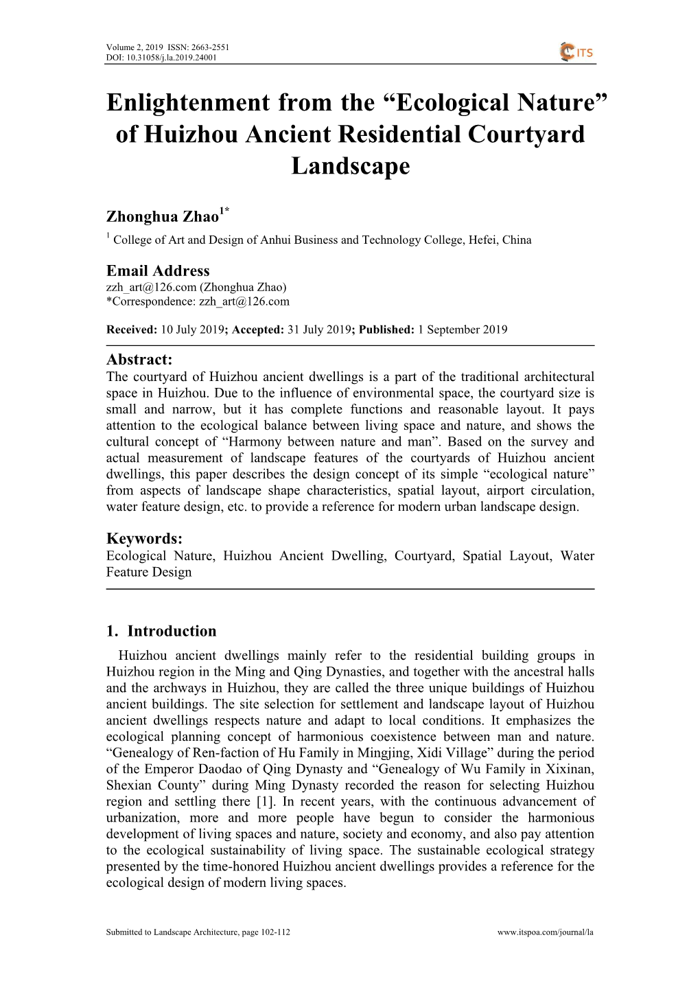 Enlightenment from the “Ecological Nature” of Huizhou Ancient Residential Courtyard Landscape