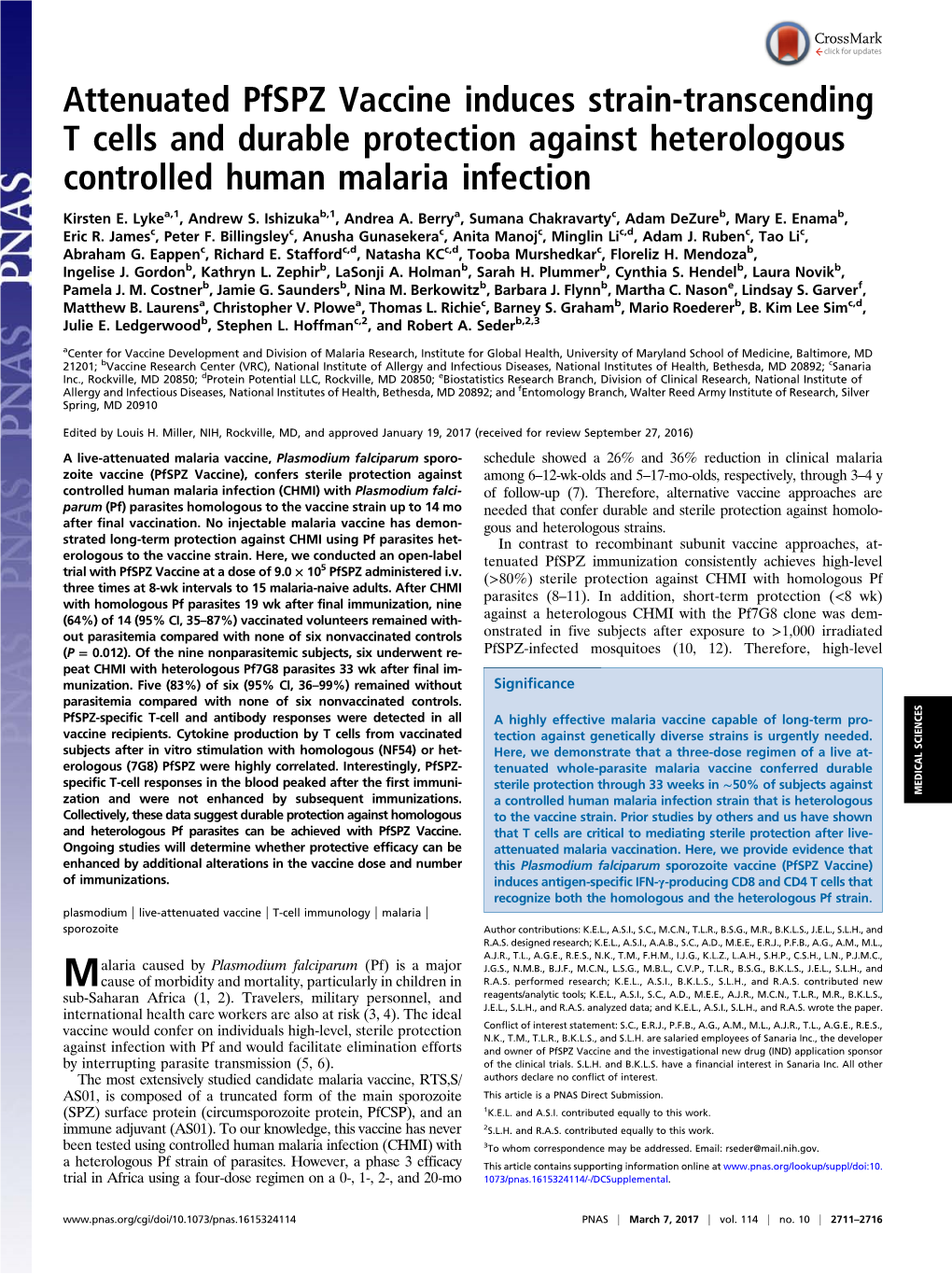 Attenuated Pfspz Vaccine Induces Strain-Transcending T Cells and Durable Protection Against Heterologous Controlled Human Malaria Infection