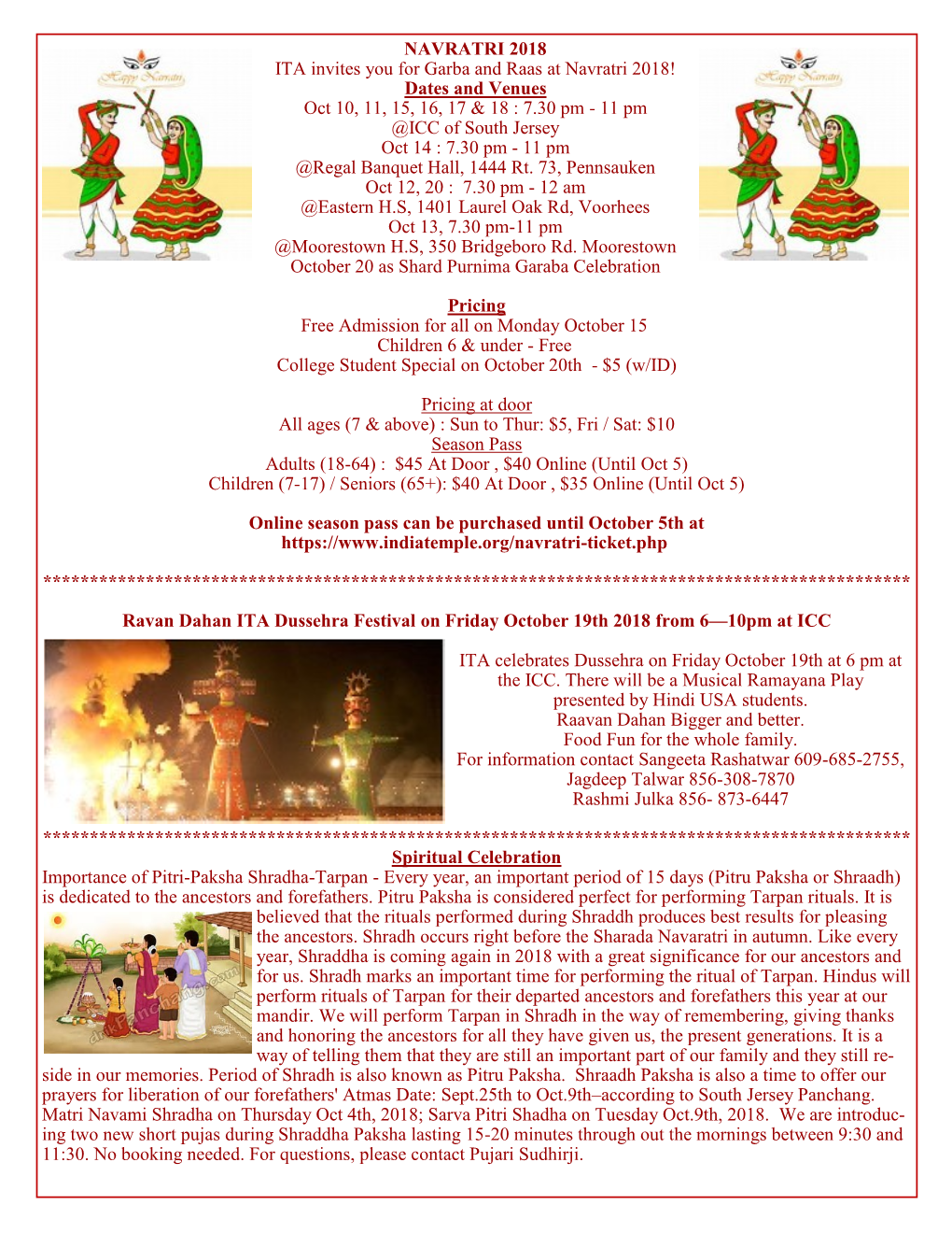 NAVRATRI 2018 ITA Invites You for Garba and Raas at Navratri