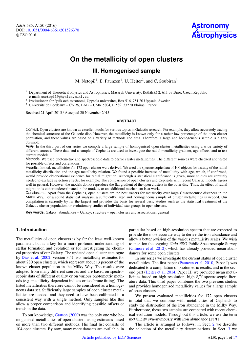 On the Metallicity of Open Clusters III