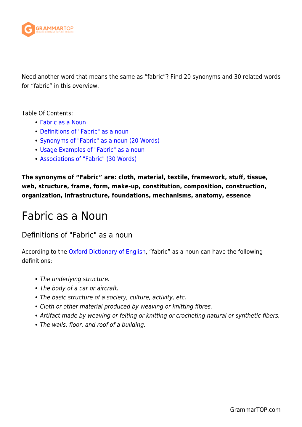 Fabric”? Find 20 Synonyms and 30 Related Words for “Fabric” in This Overview