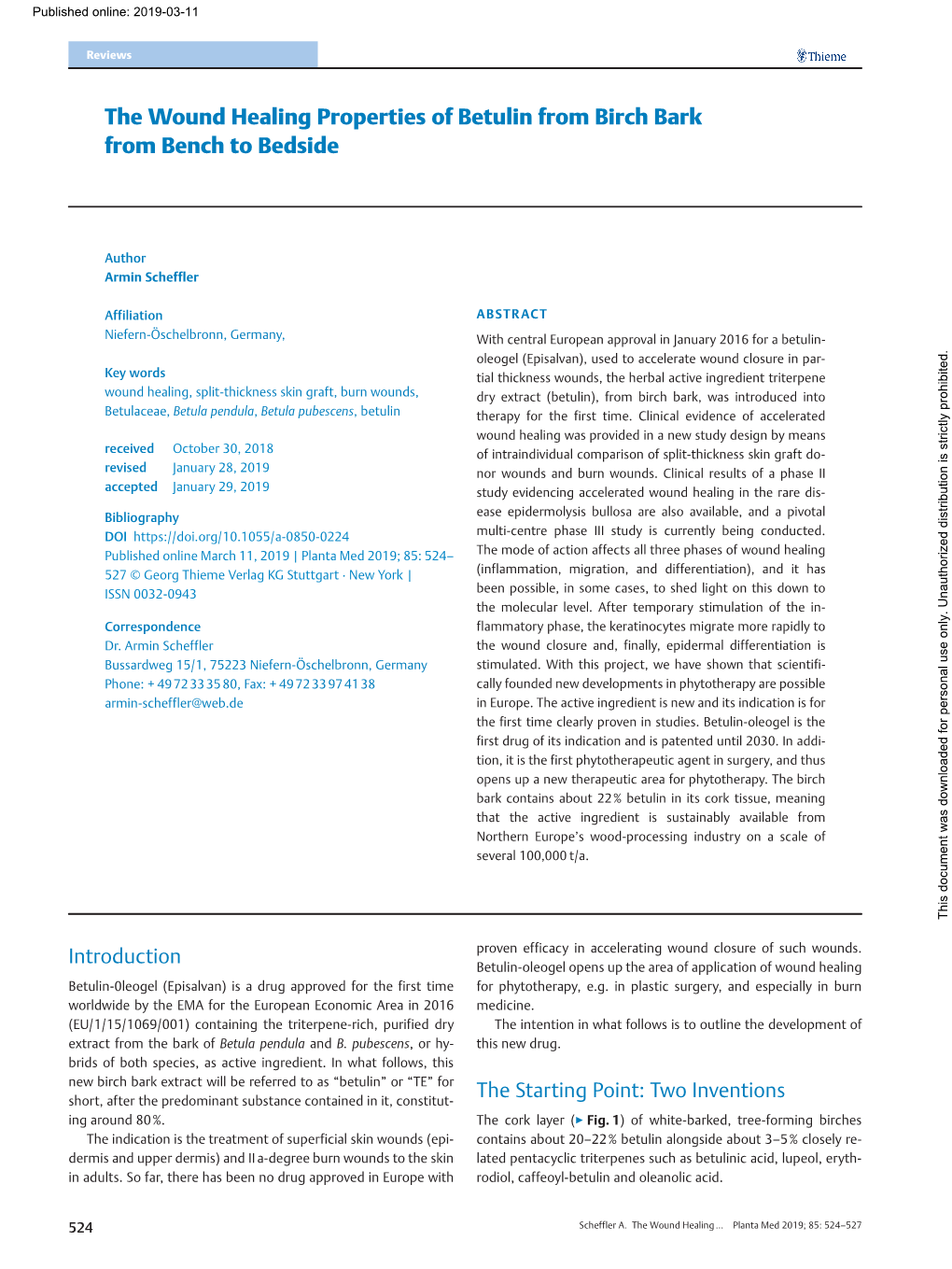 The Wound Healing Properties of Betulin from Birch Bark from Bench to Bedside