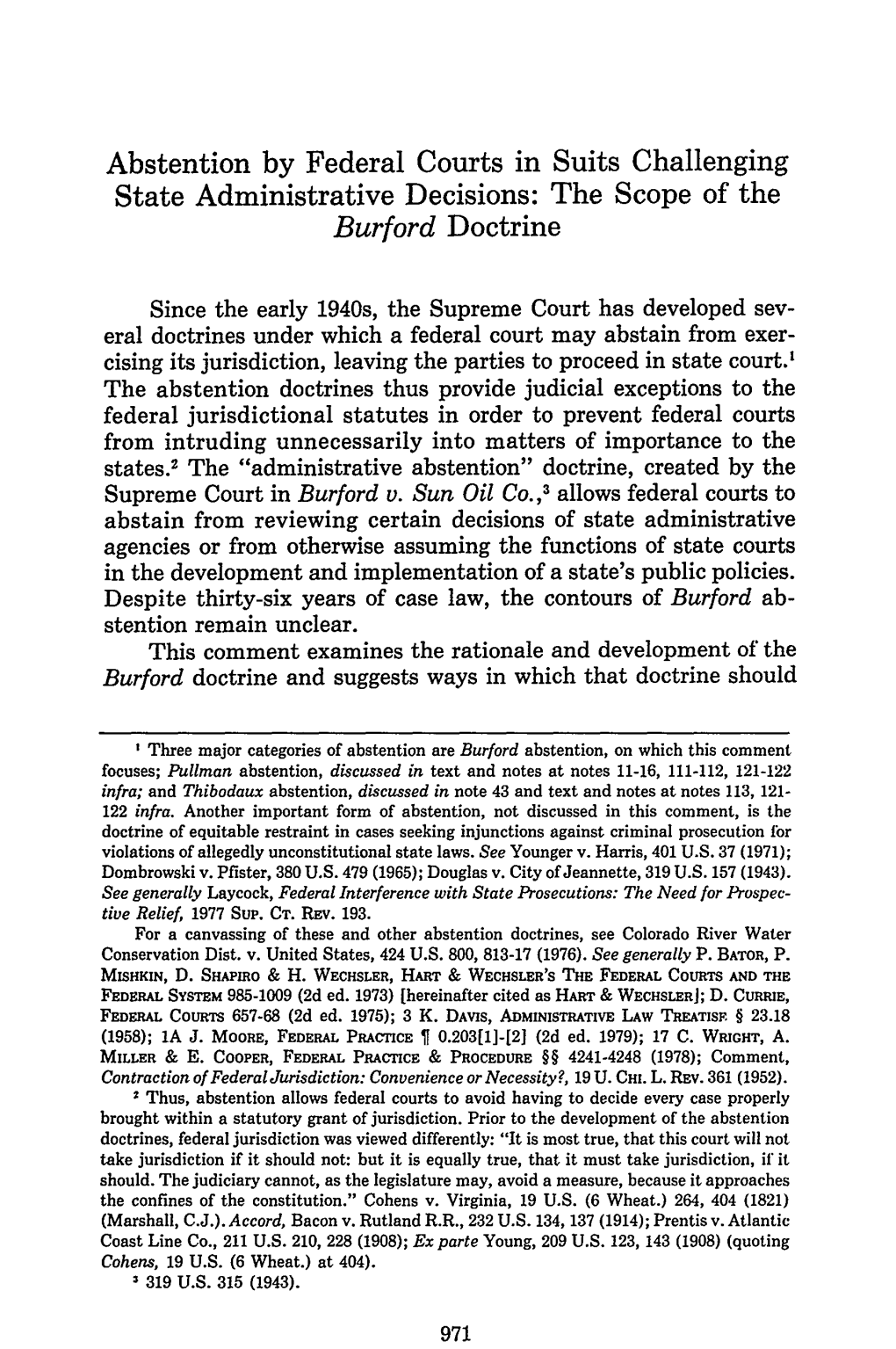 Abstention by Federal Courts in Suits Challenging State Administrative Decisions: the Scope of the Burford Doctrine