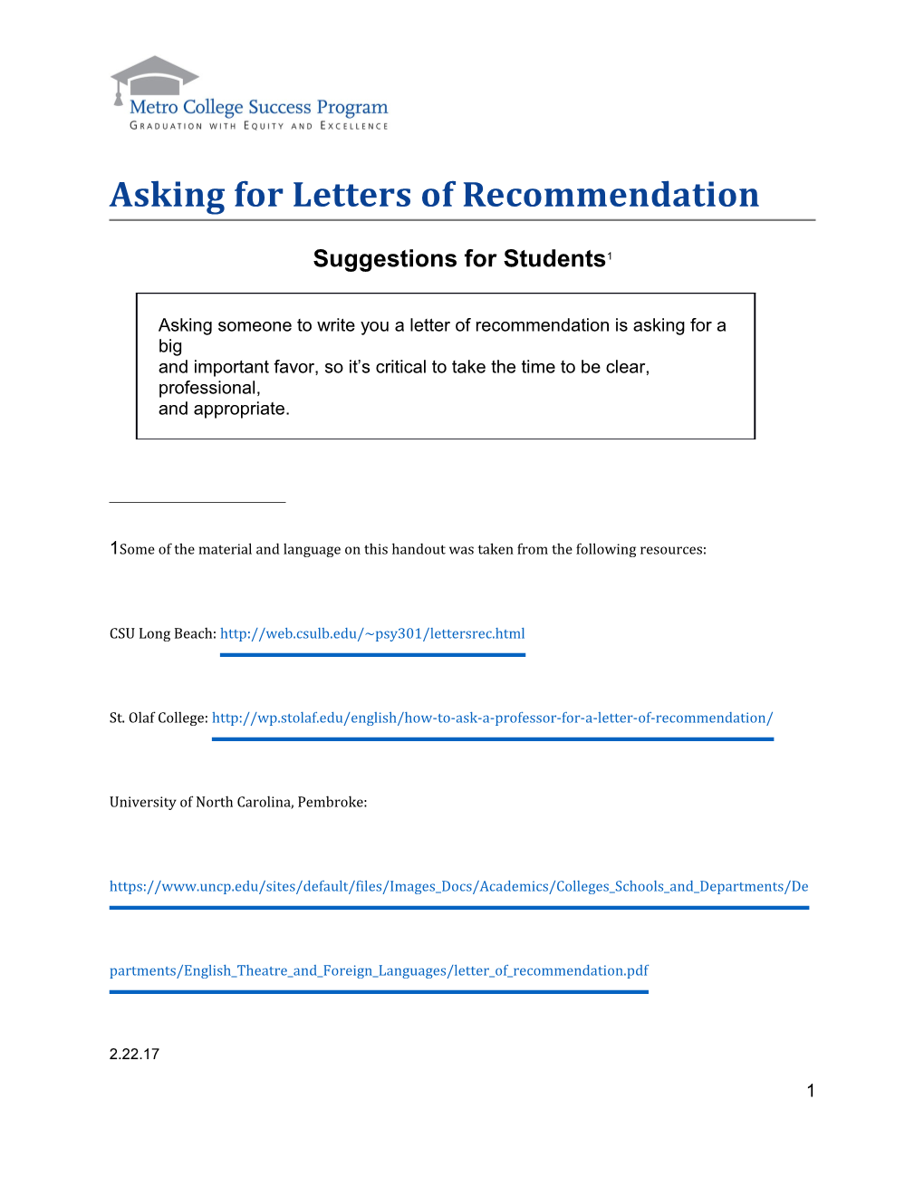 Asking for Letters of Recommendation