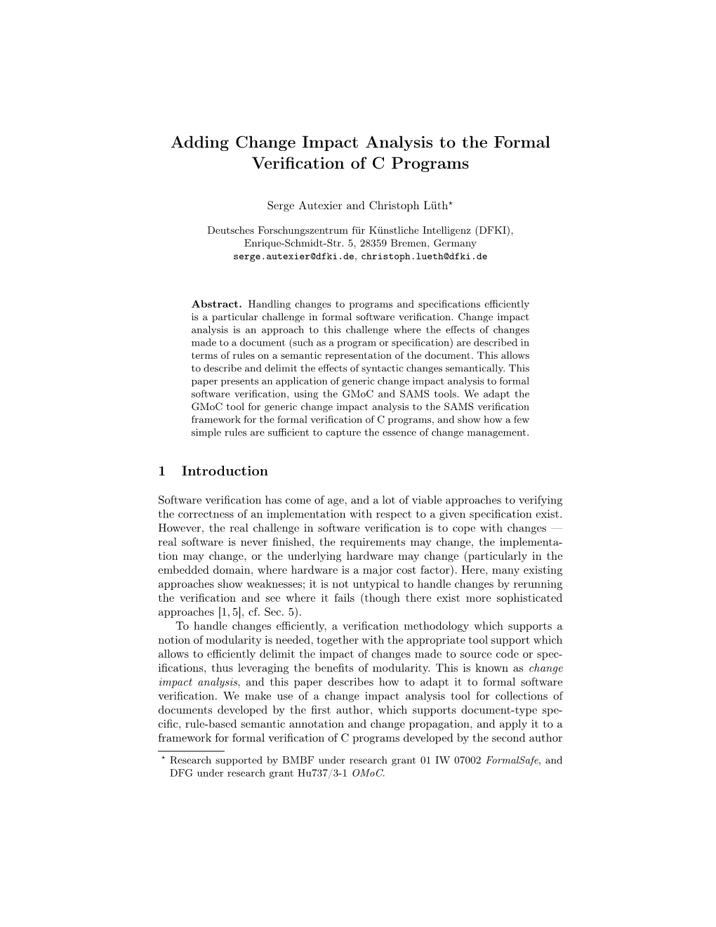 Adding Change Impact Analysis to the Formal Verification of C Programs