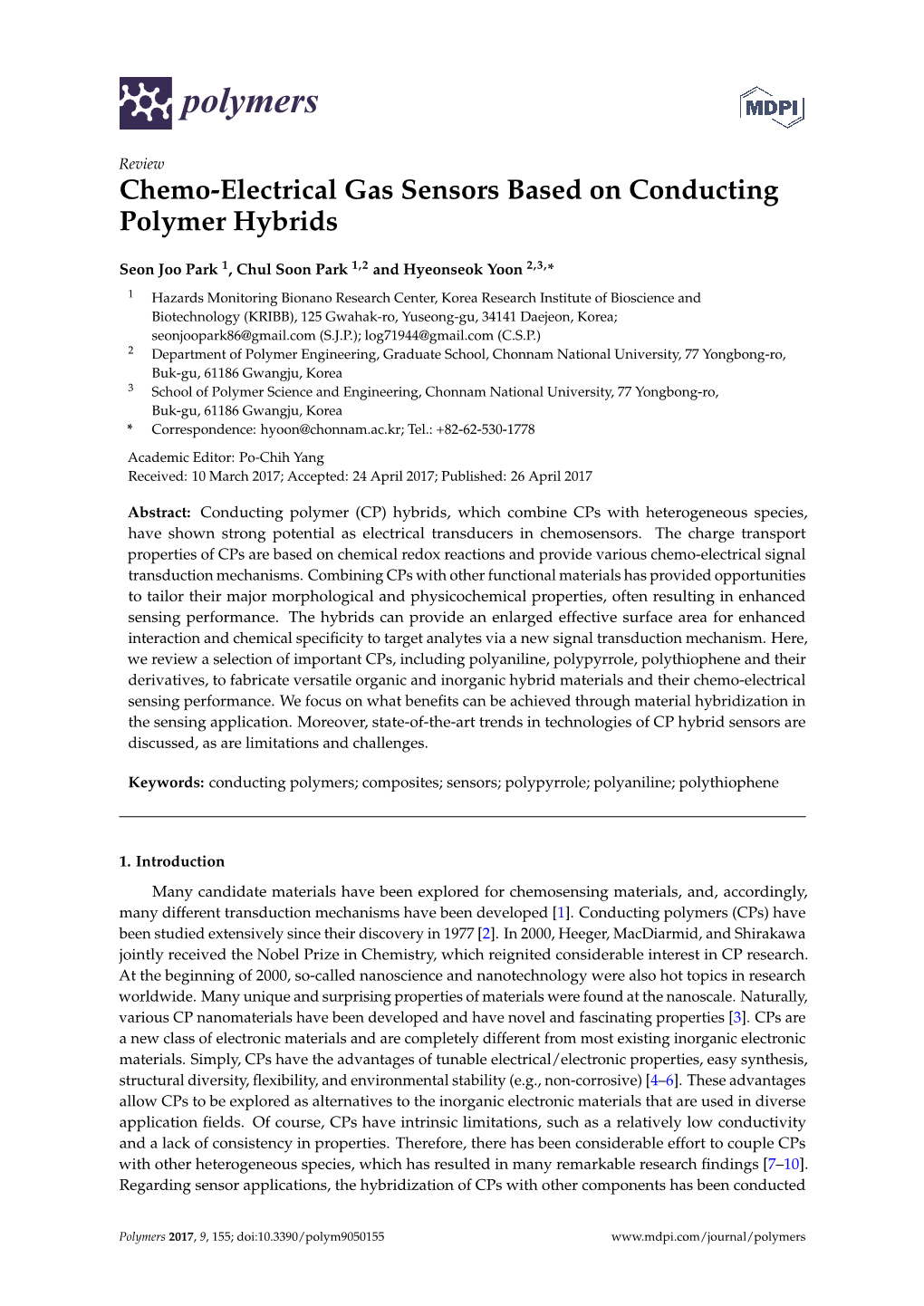 Chemo-Electrical Gas Sensors Based on Conducting Polymer Hybrids