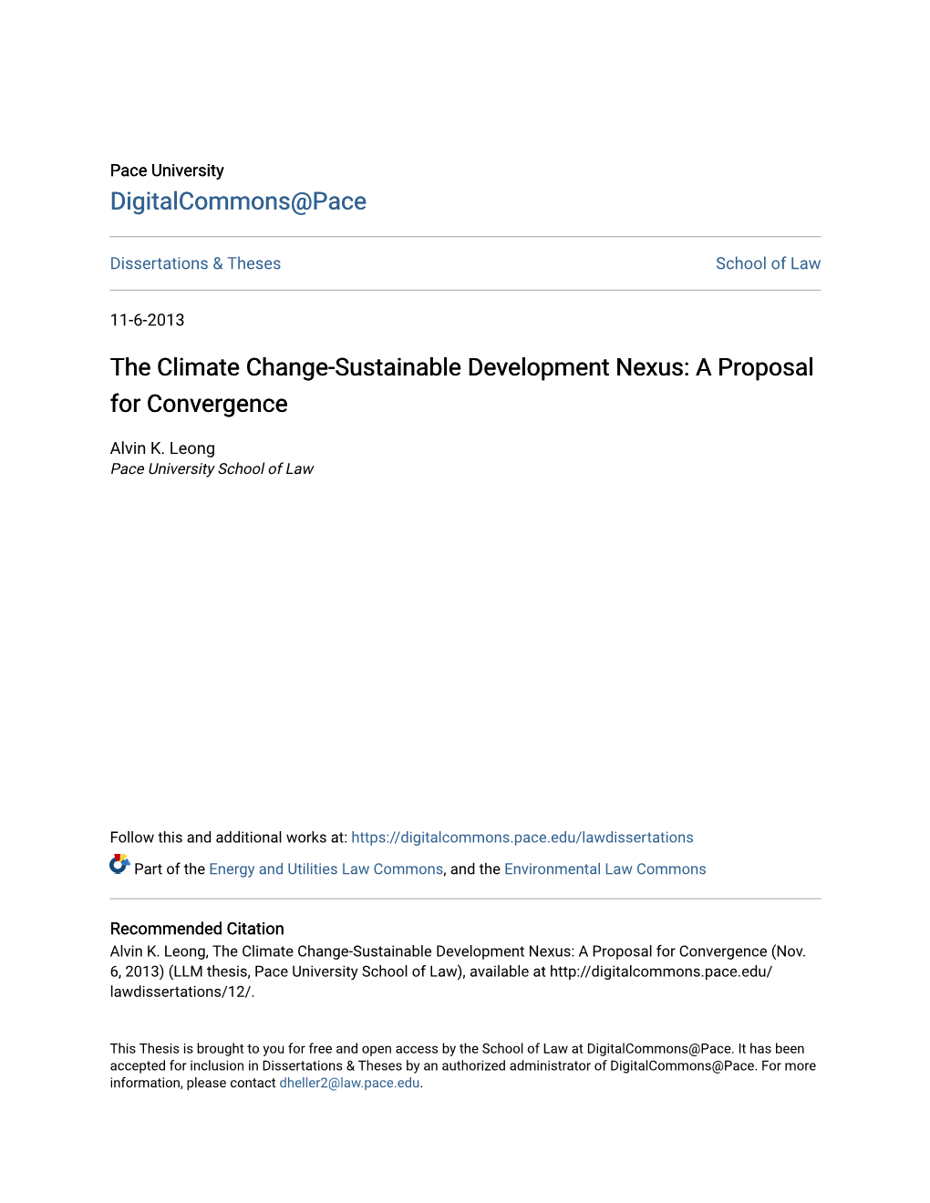 The Climate Change-Sustainable Development Nexus: a Proposal for Convergence