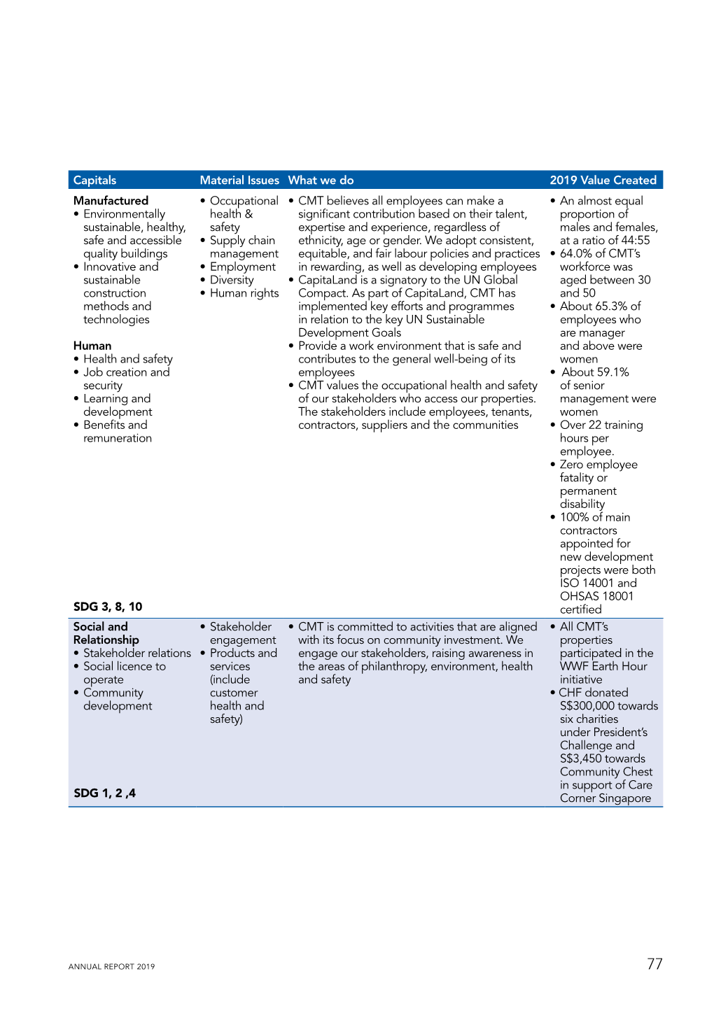 Capitals Material Issues What We Do 2019 Value Created Manufactured