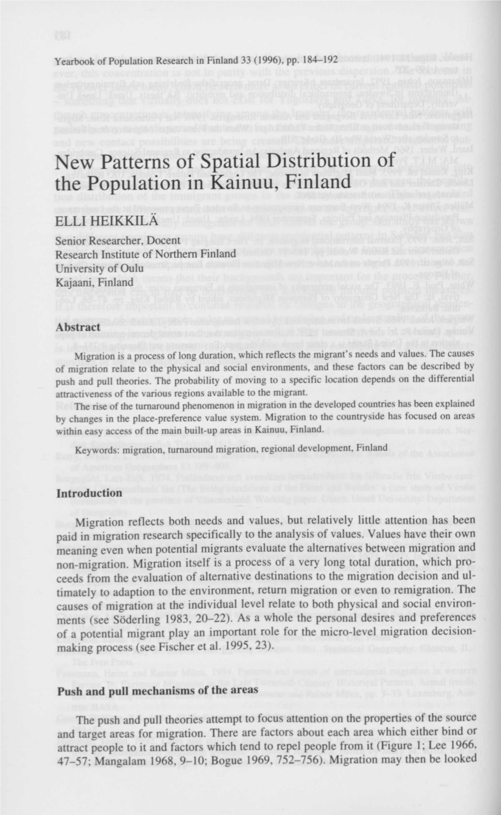 New Patterns of Spatial Distribution of the Population in Kainuu, Finland