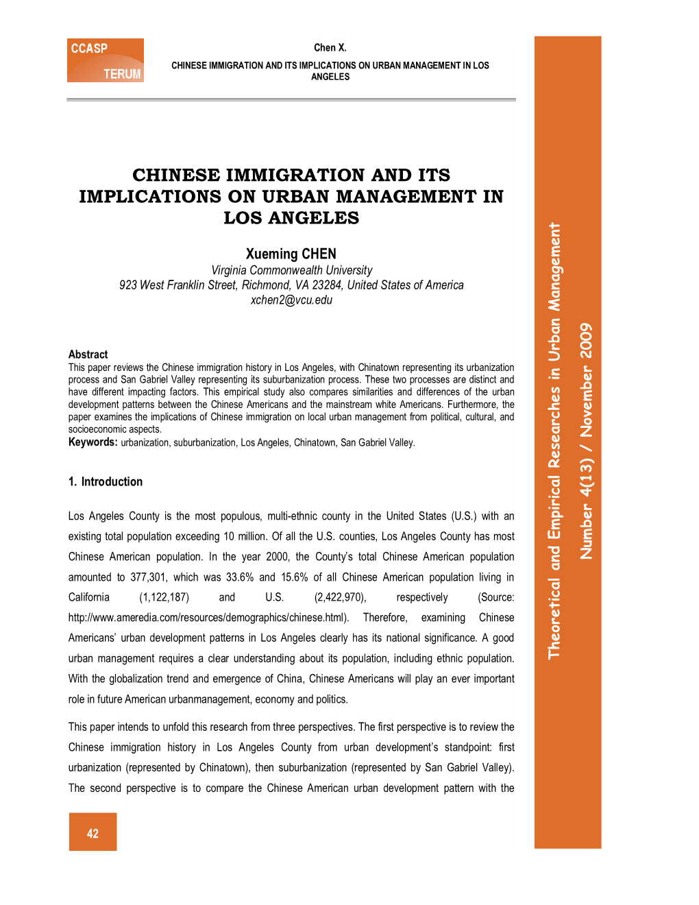 Chinese Immigration and Its Implications on Urban Management in Los Angeles