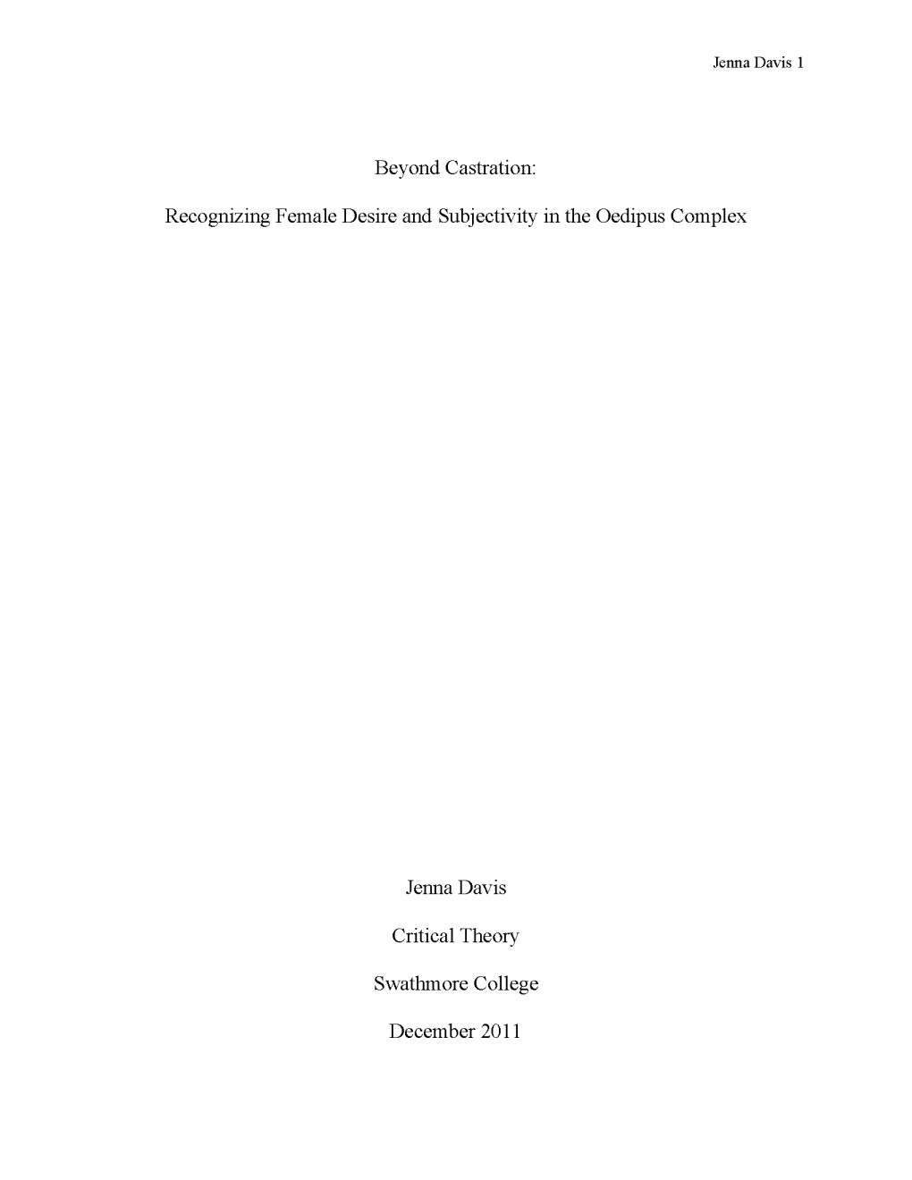 Recognizing Female Desire and Subjectivity in the Oedipus Complex