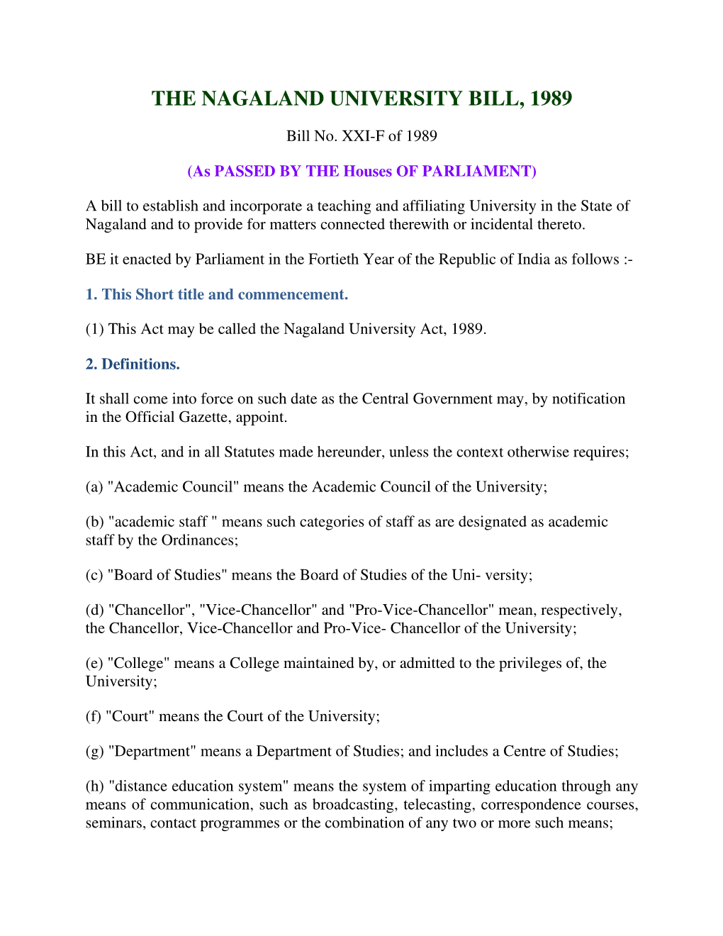 The Nagaland University Bill, 1989