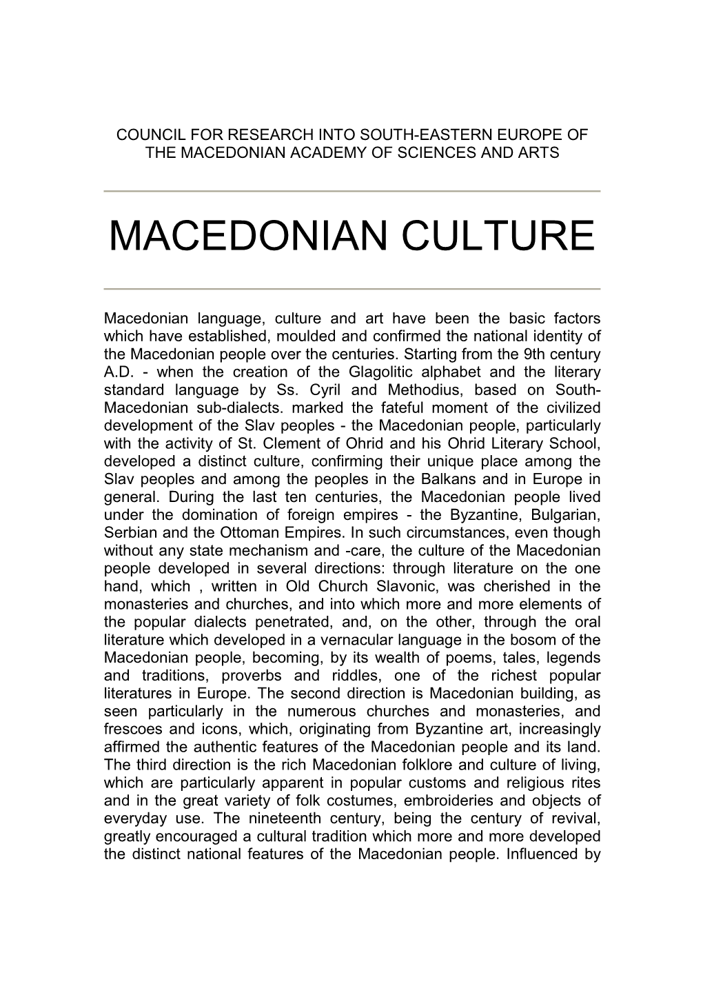 Macedonian Culture