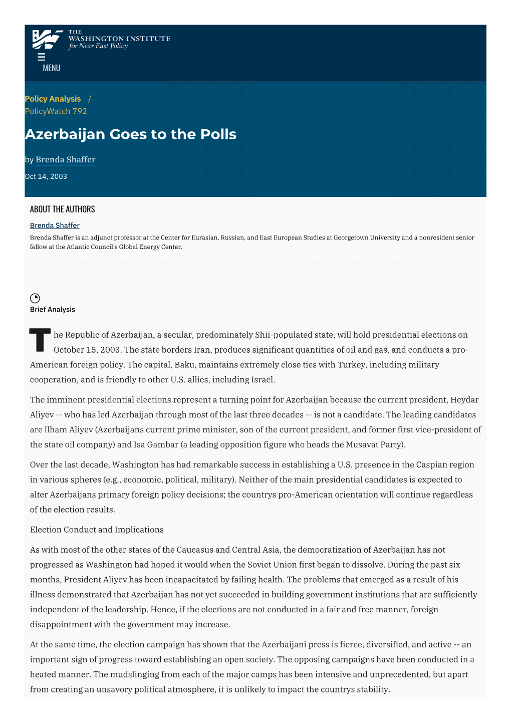Azerbaijan Goes to the Polls | the Washington Institute