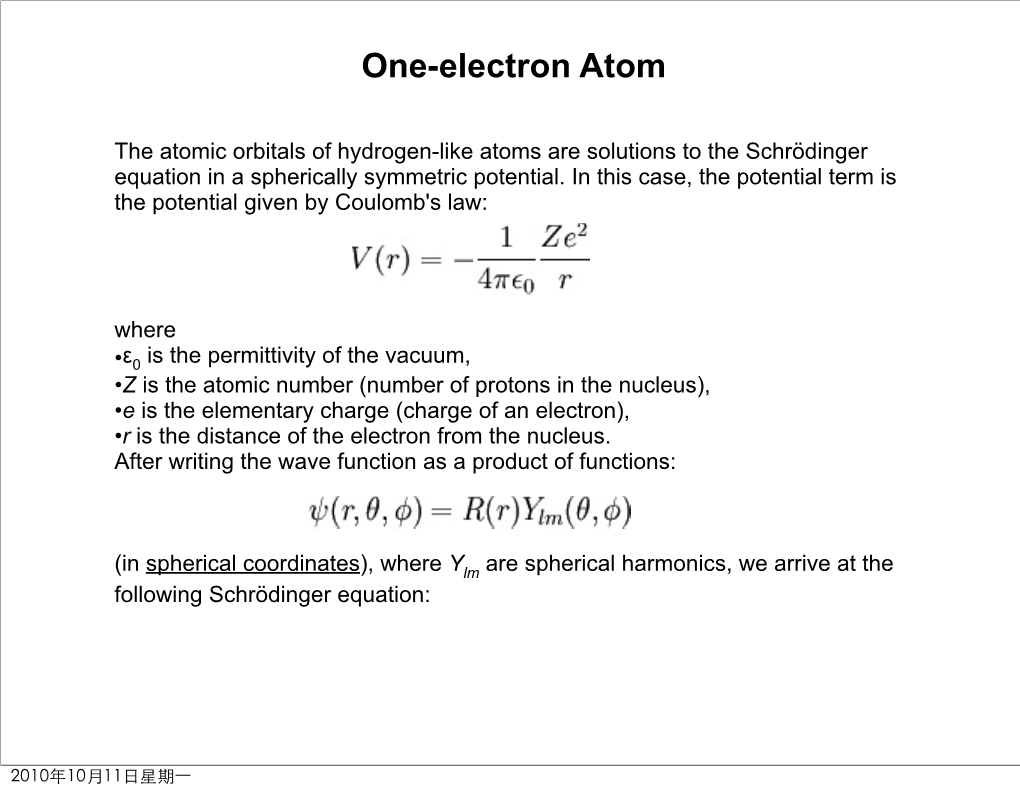 One-Electron Atom