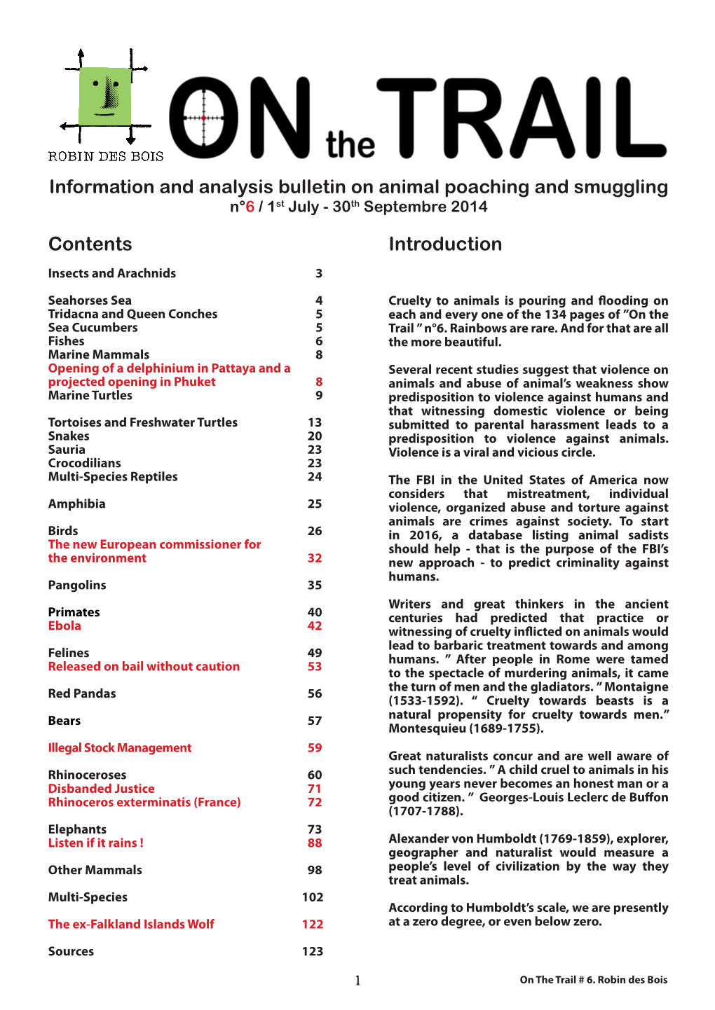 Information and Analysis Bulletin on Animal Poaching and Smuggling N°6 / 1St July - 30Th Septembre 2014