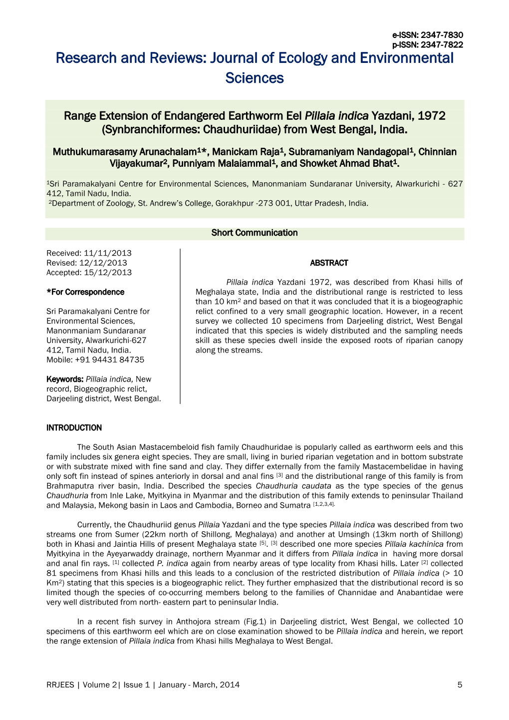 Journal of Ecology and Environmental Sciences