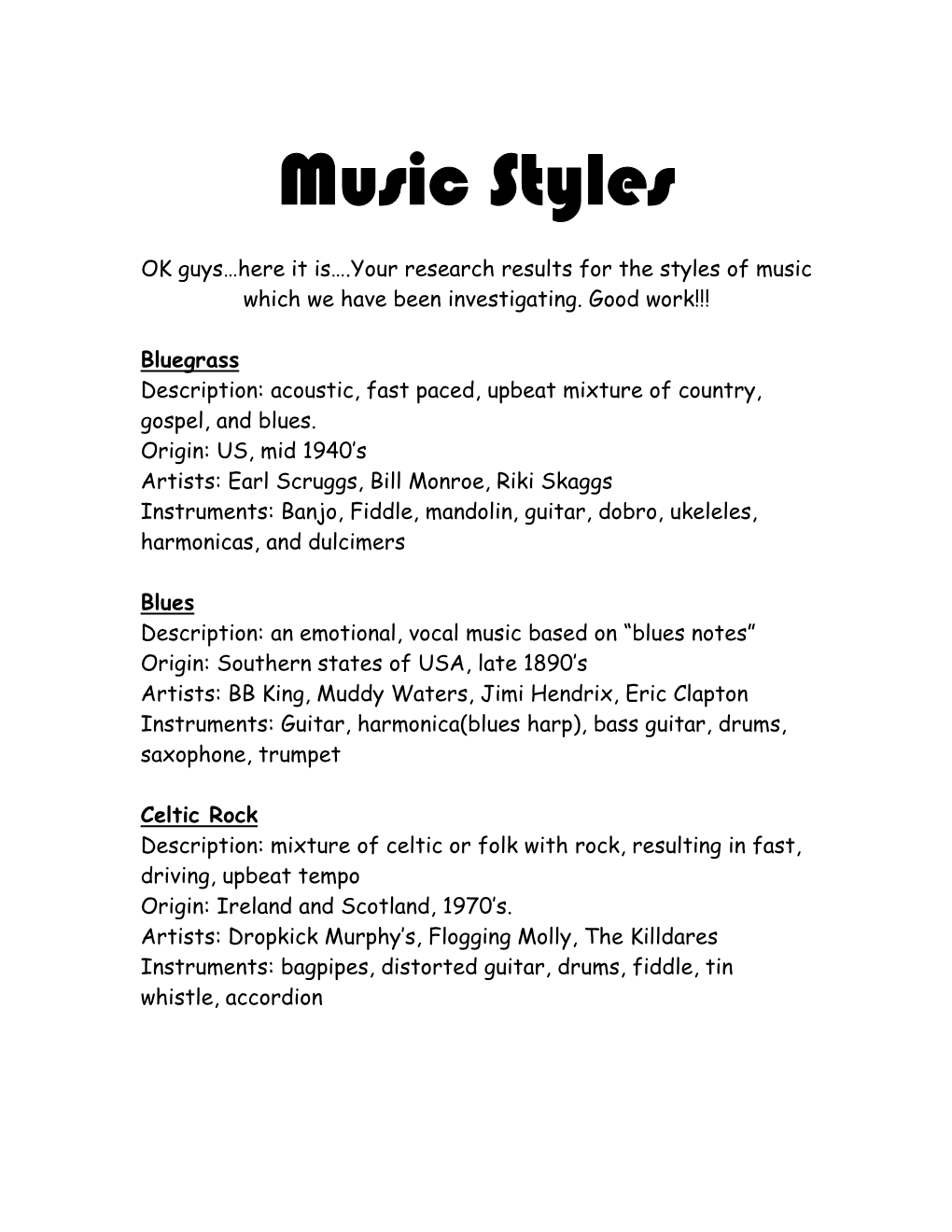 Music Styles