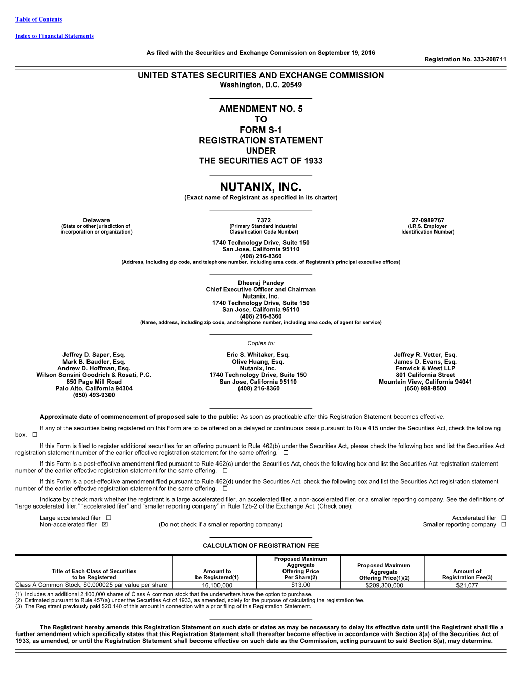 NUTANIX, INC. (Exact Name of Registrant As Specified in Its Charter)