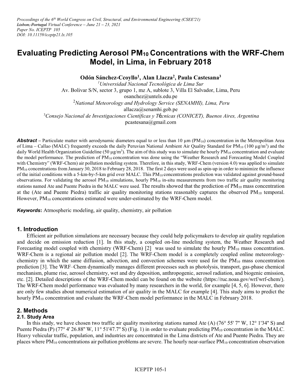 Evaluating Predicting Aerosol PM10 Concentrations with the WRF-Chem Model, in Lima, in February 2018