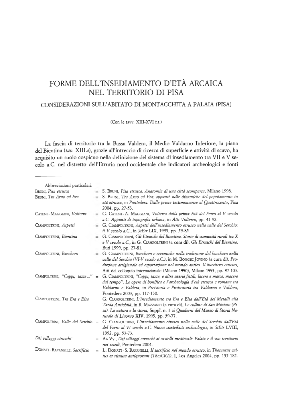 Forme Dell'insediamento D'età Arcaica Nel Territorio