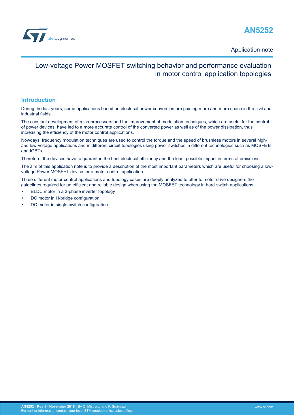 AN5252 Low-Voltage Power MOSFET Switching Behavior And