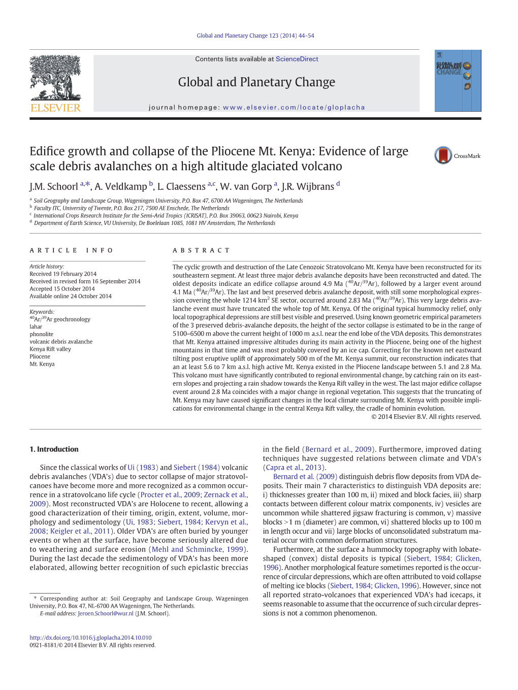 Edifice Growth and Collapse of the Pliocene Mt. Kenya