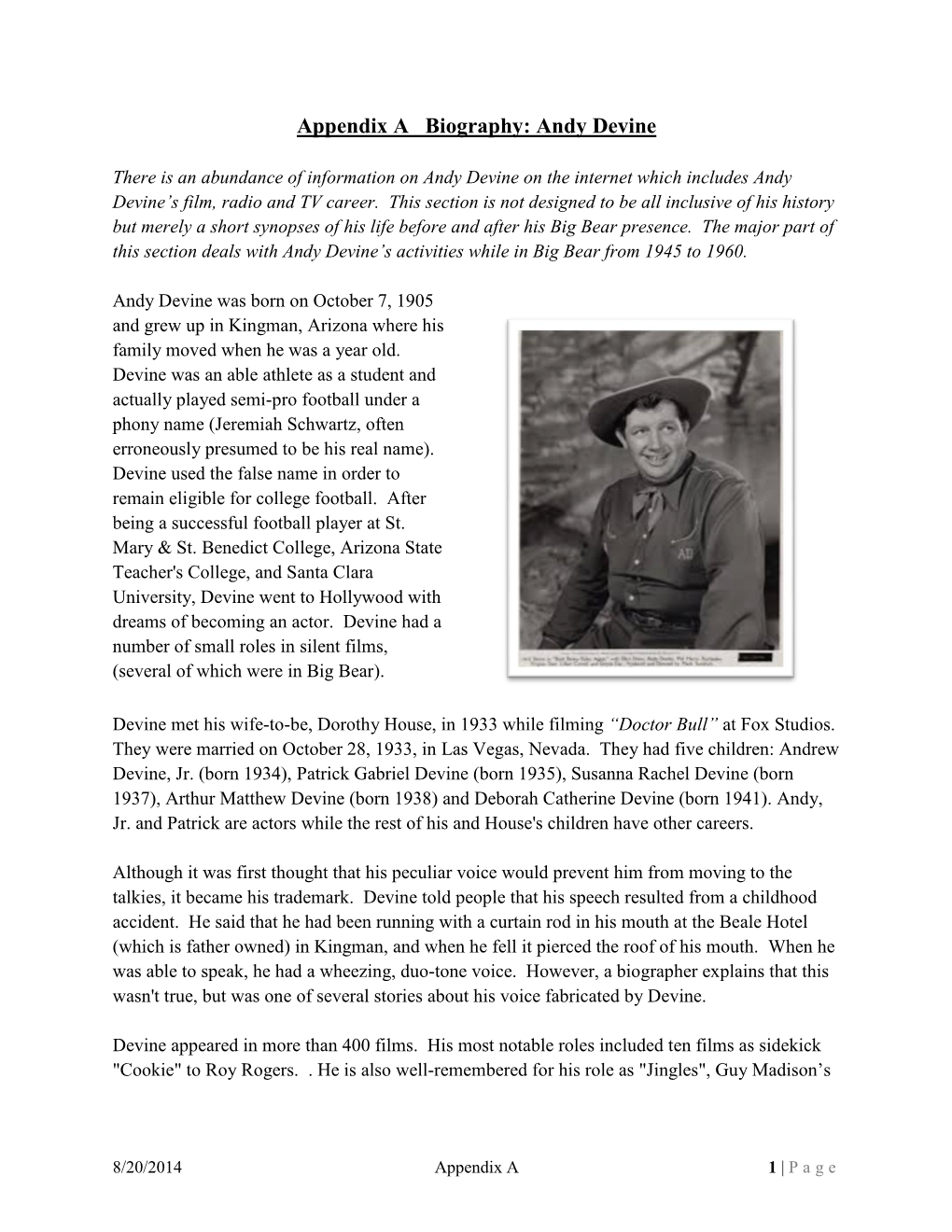 Appendix a Biography: Andy Devine