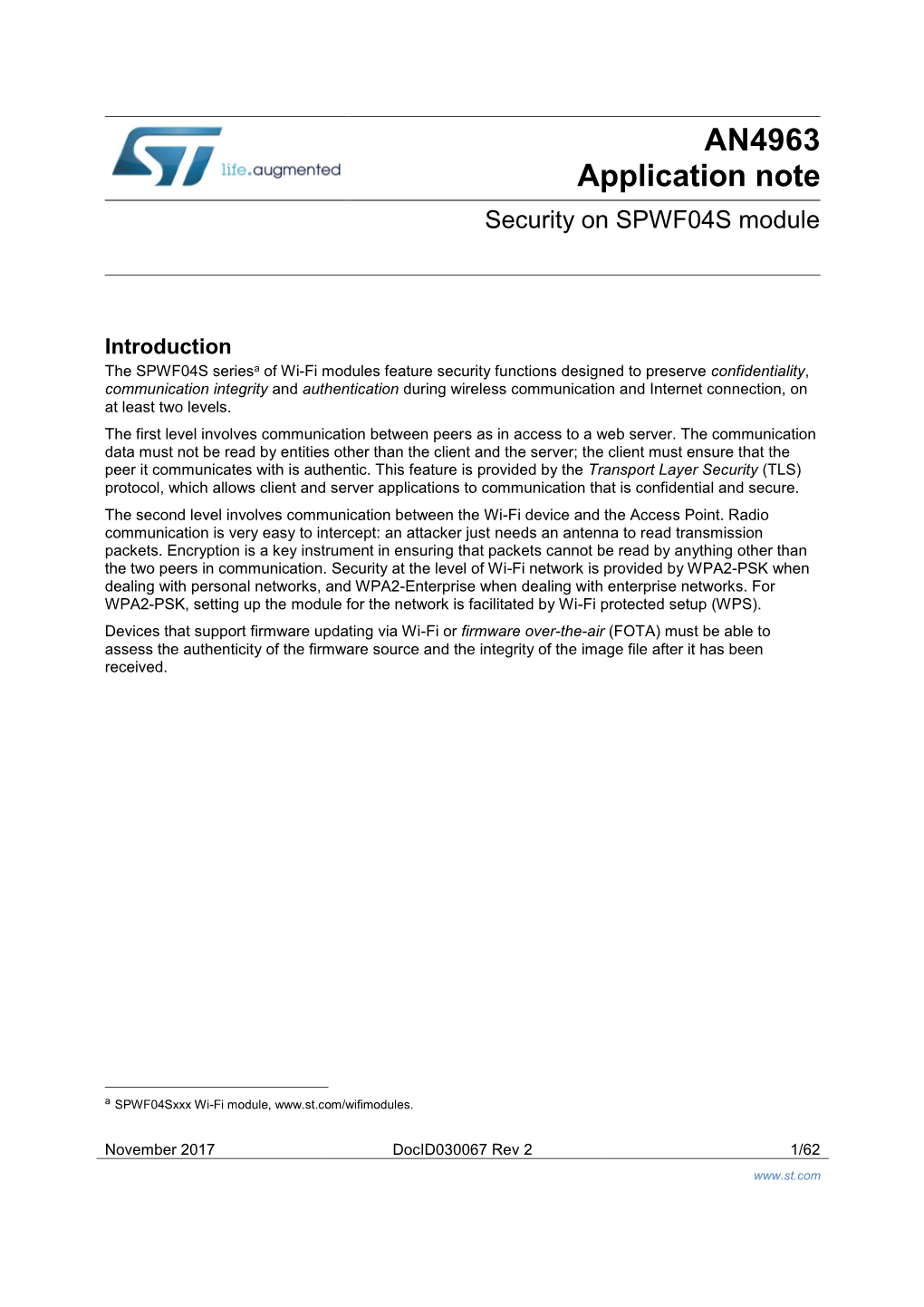 Security on SPWF04S Module
