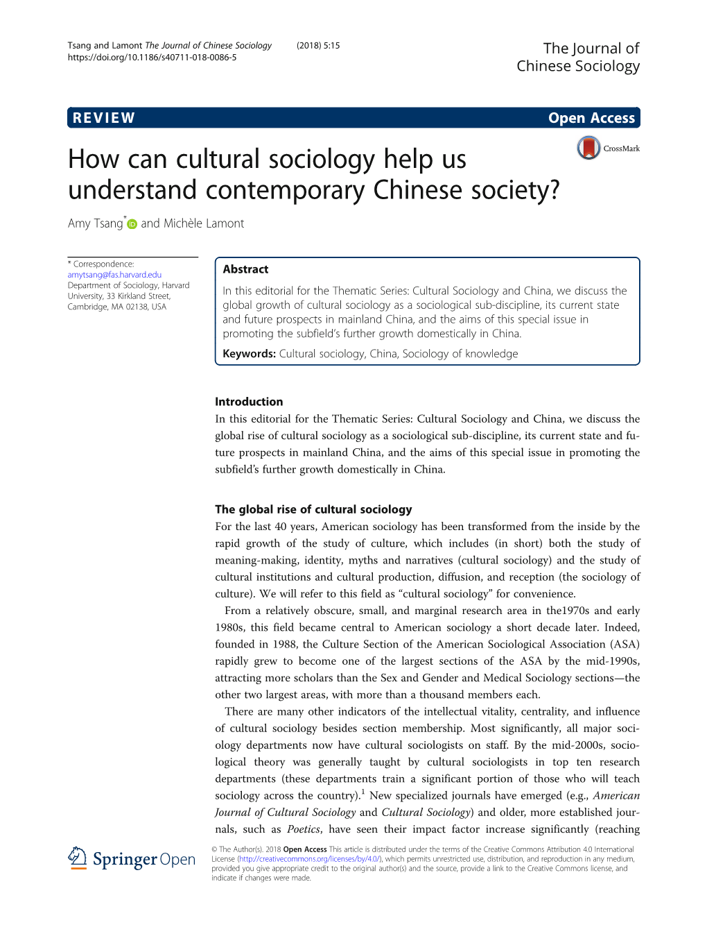 How Can Cultural Sociology Help Us Understand Contemporary Chinese Society? Amy Tsang* and Michèle Lamont