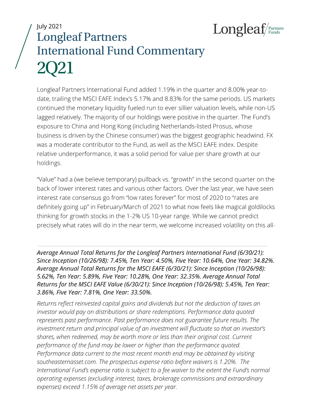 Longleaf Partners International Fund Commentary 2Q21