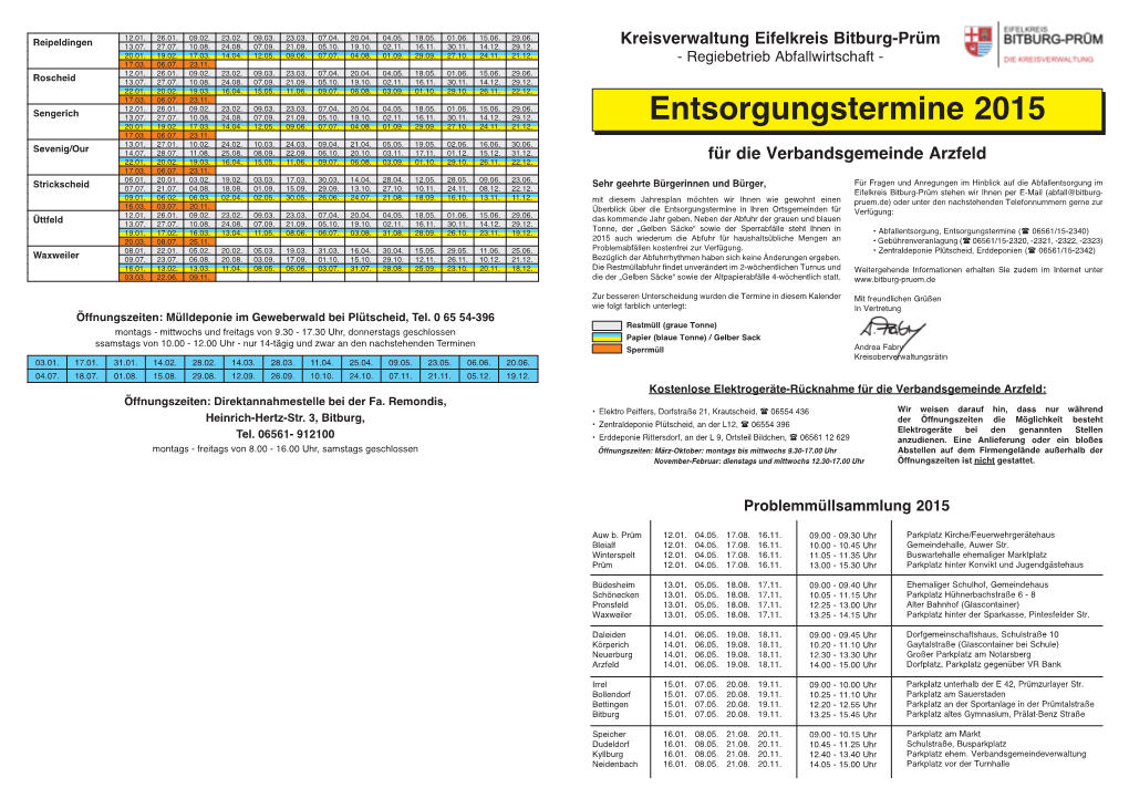 Entsorgungstermine 2015 20.01