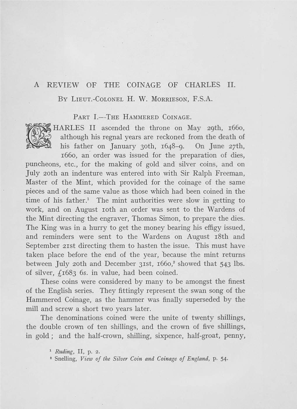 A REVIE\I\T of the COINAGE of CHARLE II