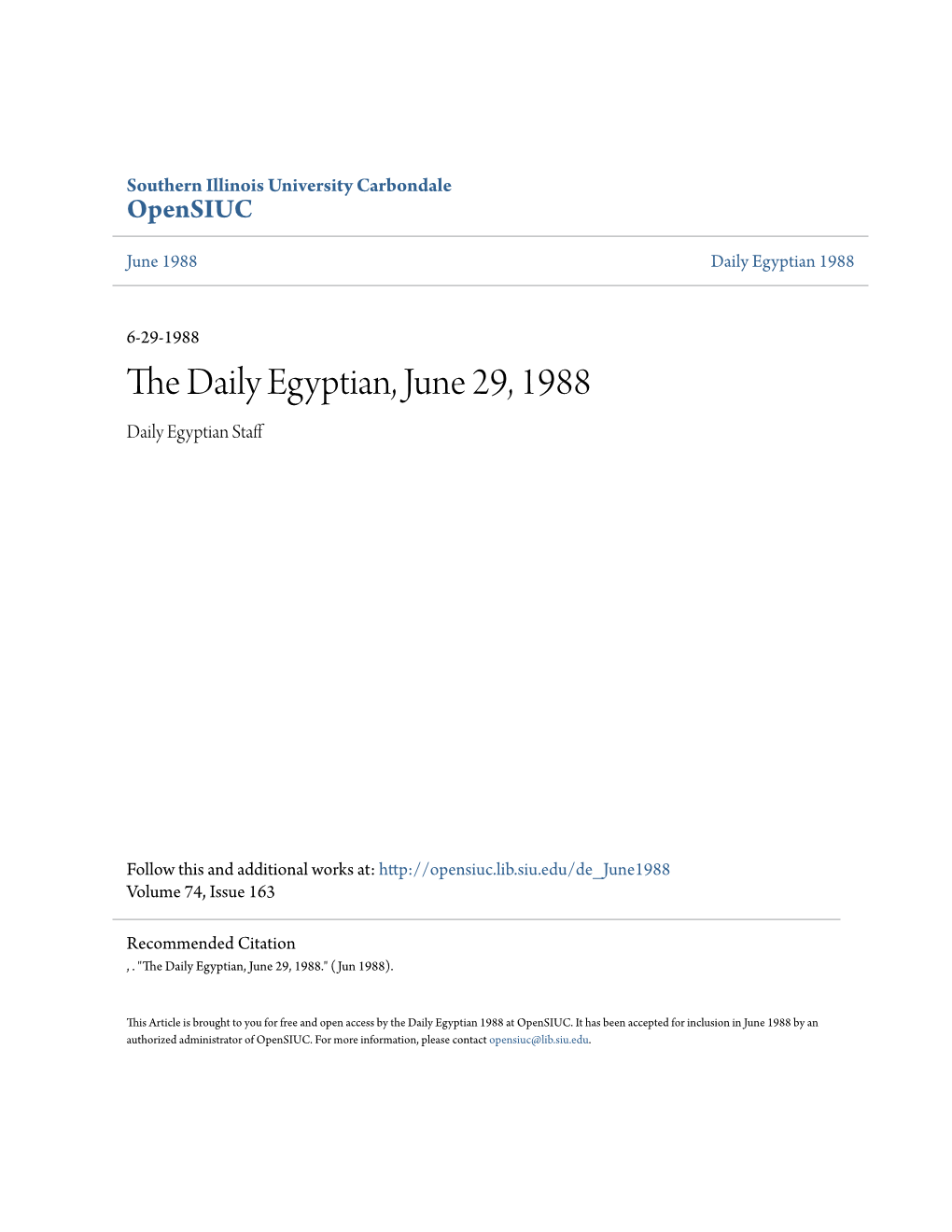 The Daily Egyptian, June 29, 1988