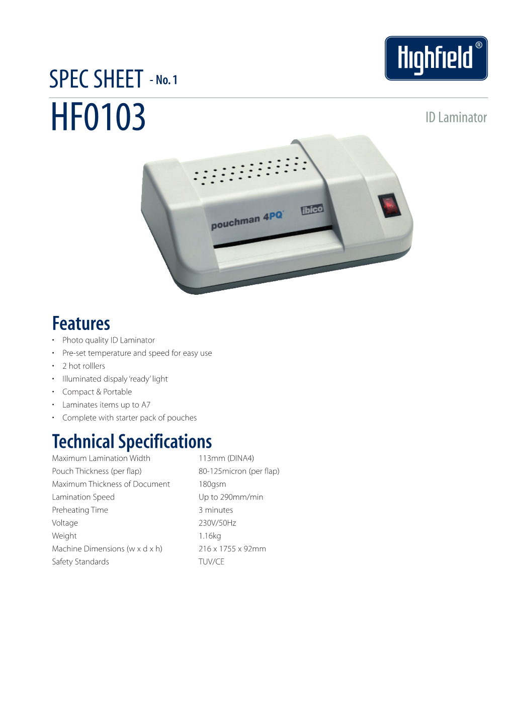 HF0103 ID Laminator