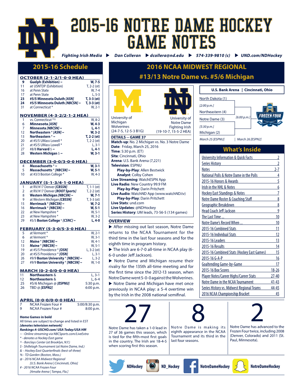 2015-16 Notre Dame Hockey Game