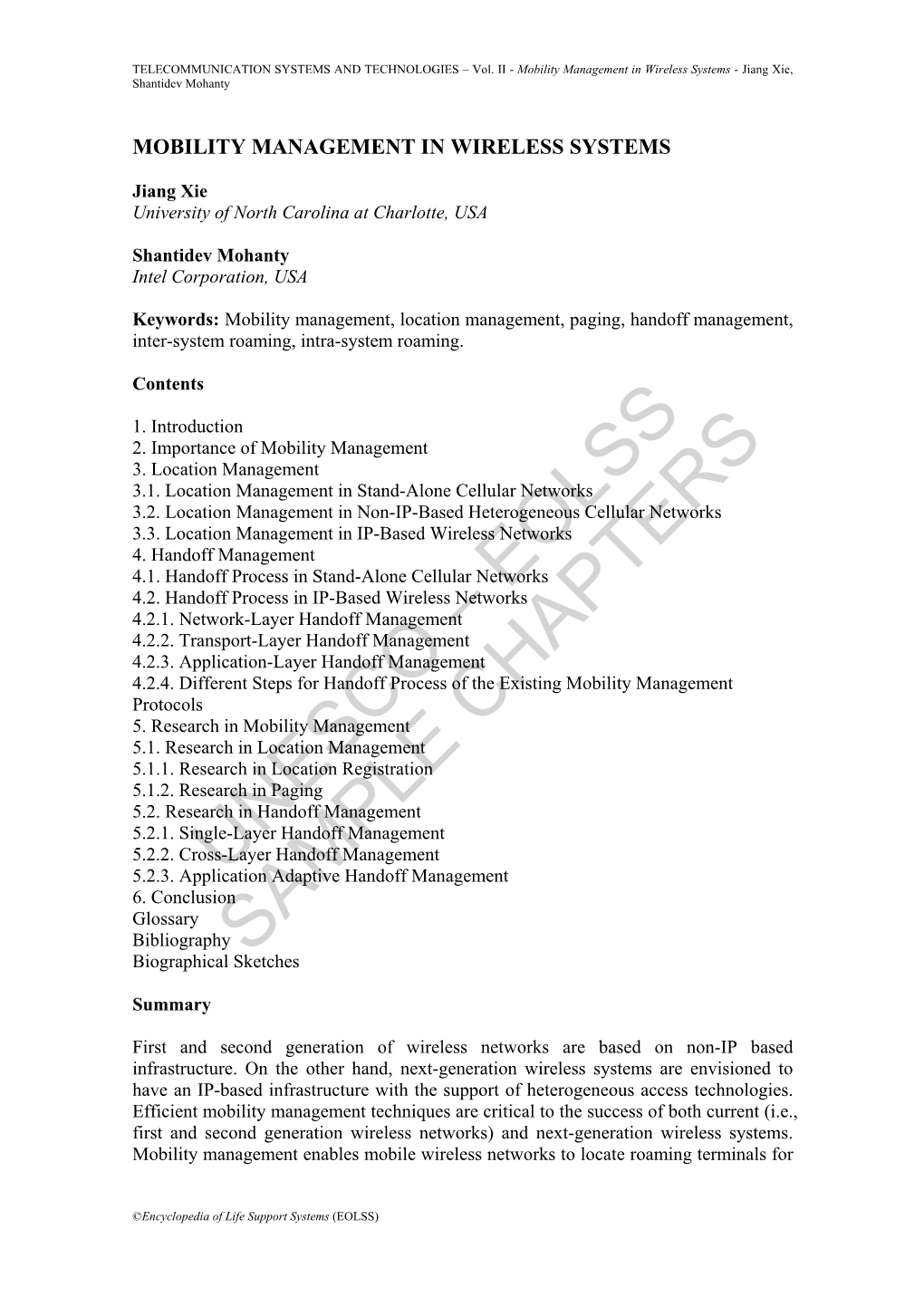 Mobility Management in Wireless Systems - Jiang Xie, Shantidev Mohanty