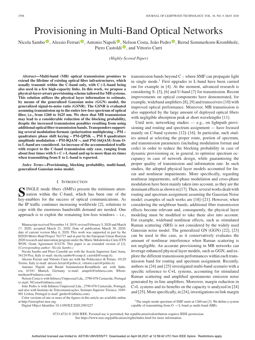 Provisioning in Multi-Band Optical Networks