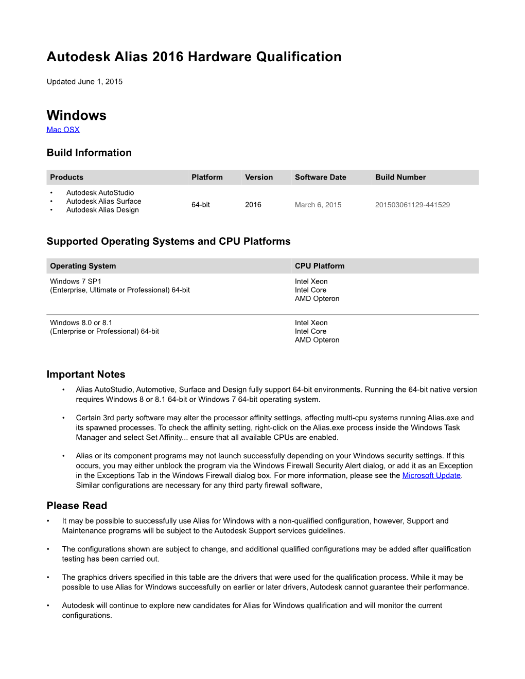 Autodesk Alias 2016 Hardware Qualification