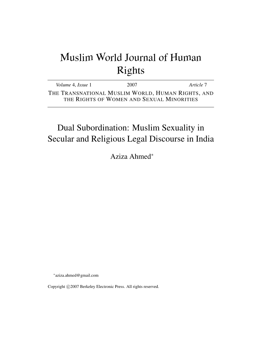 Muslim Sexuality in Secular and Religious Legal Discourse in India