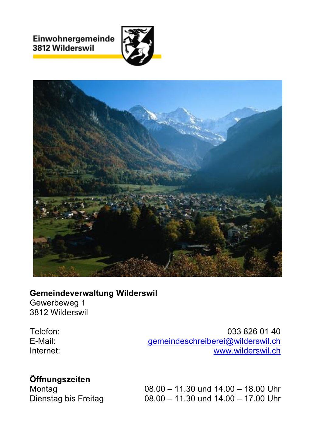 Gemeindeschreiberei@Wilderswil.Ch Internet