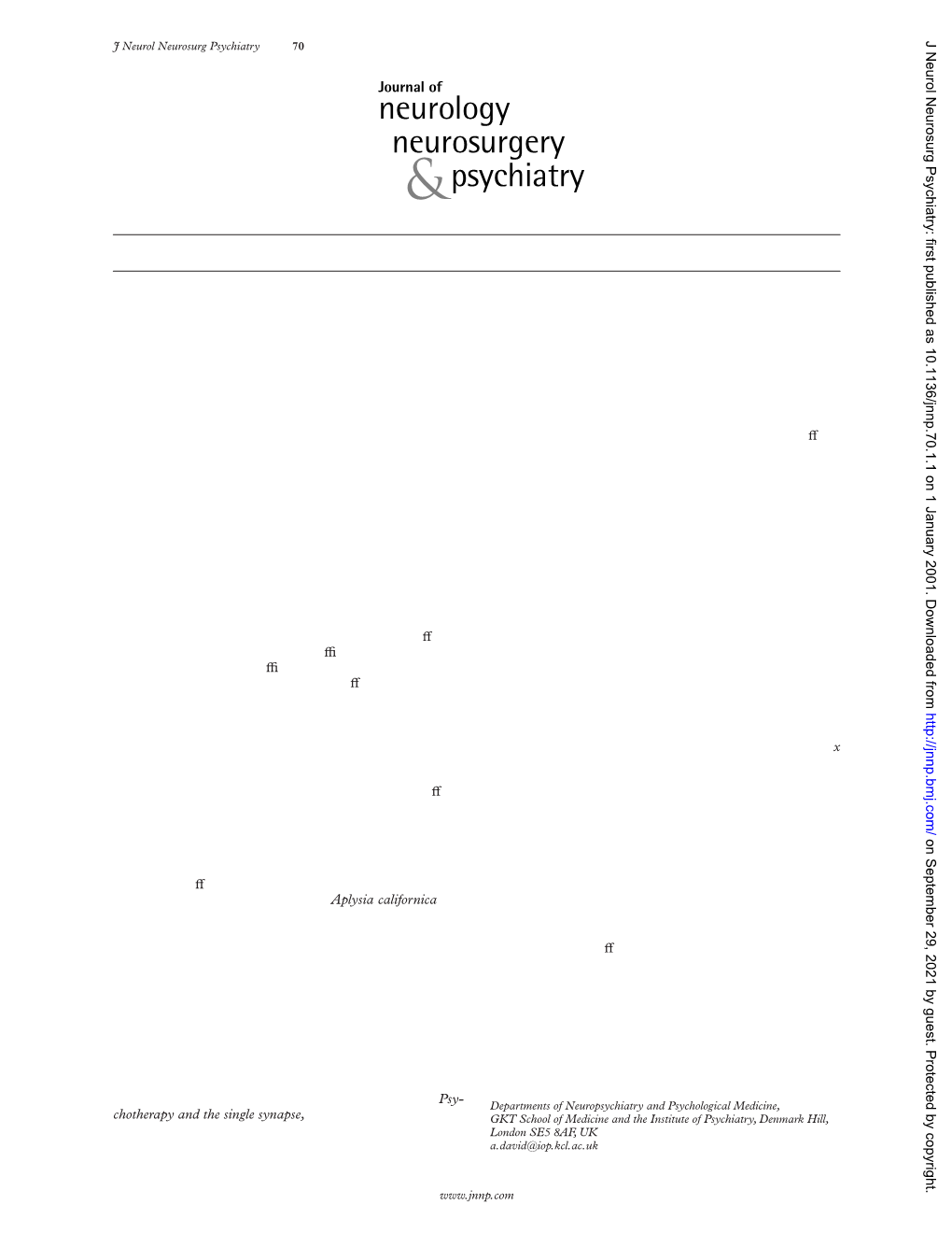 Synapses, Sea Slugs, and Psychiatry