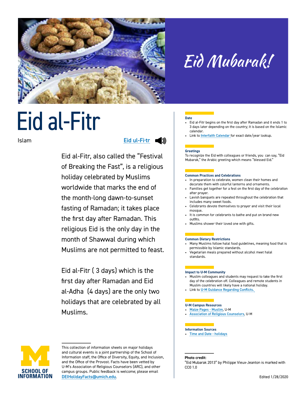 Eid Al-Fitr Begins on the First Day After Ramadan and It Ends 1 to 3 Days Later Depending on the Country; It Is Based on the Islamic Eid Al-Fitr Calendar