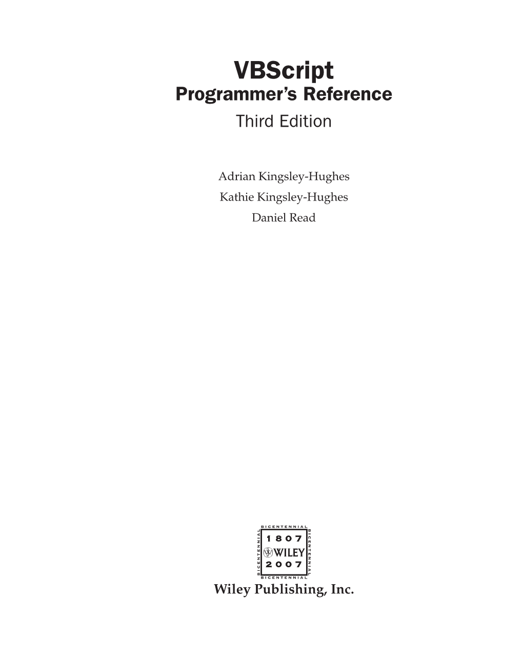 Vbscript Programmer’S Reference Third Edition