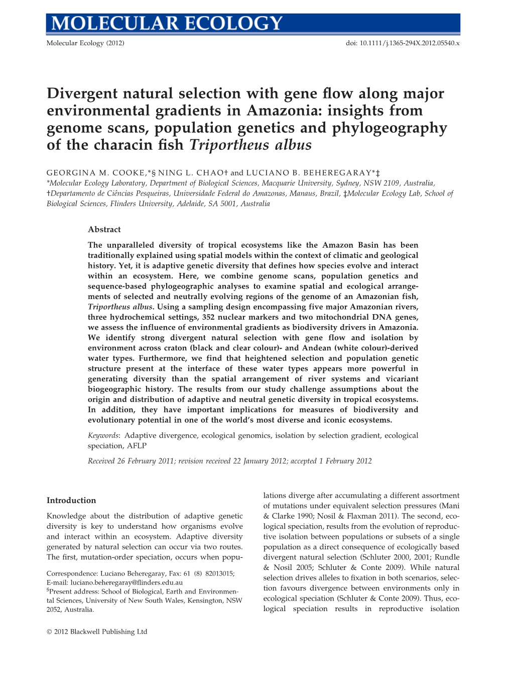 Divergent Natural Selection with Gene Flow Along Major Environmental