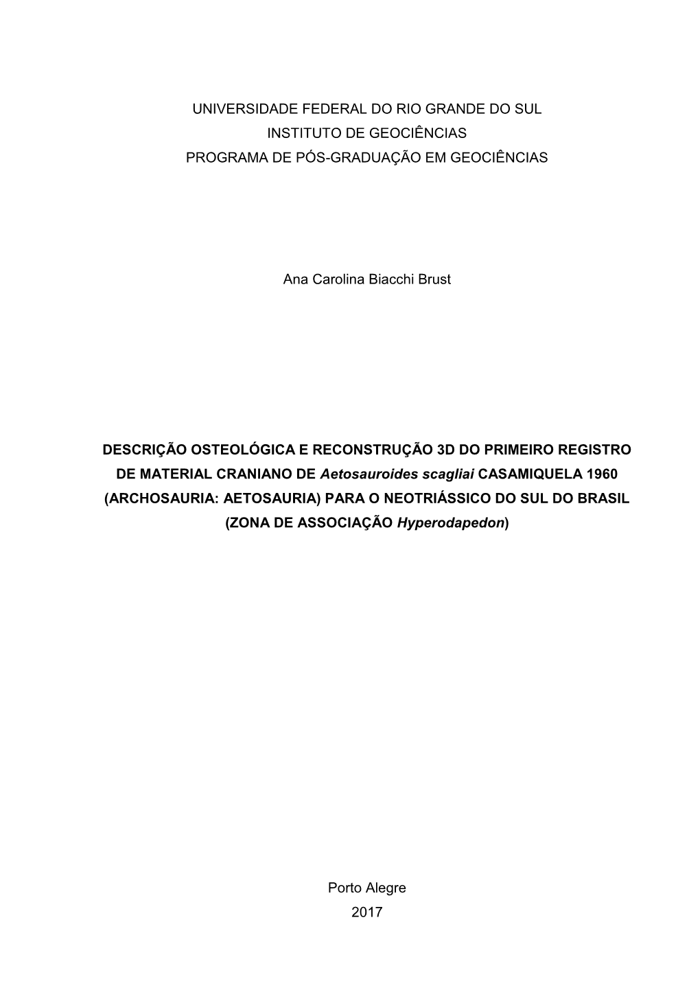 Universidade Federal Do Rio Grande Do Sul Instituto De Geociências Programa De Pós-Graduação Em Geociências