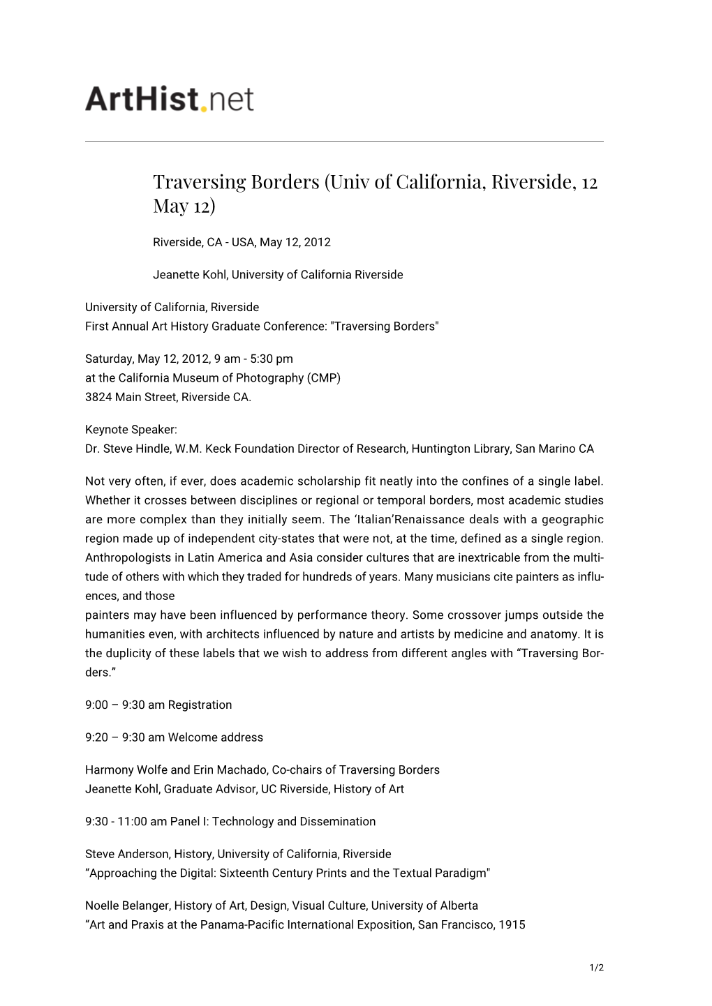 Traversing Borders (Univ of California, Riverside, 12 May 12)