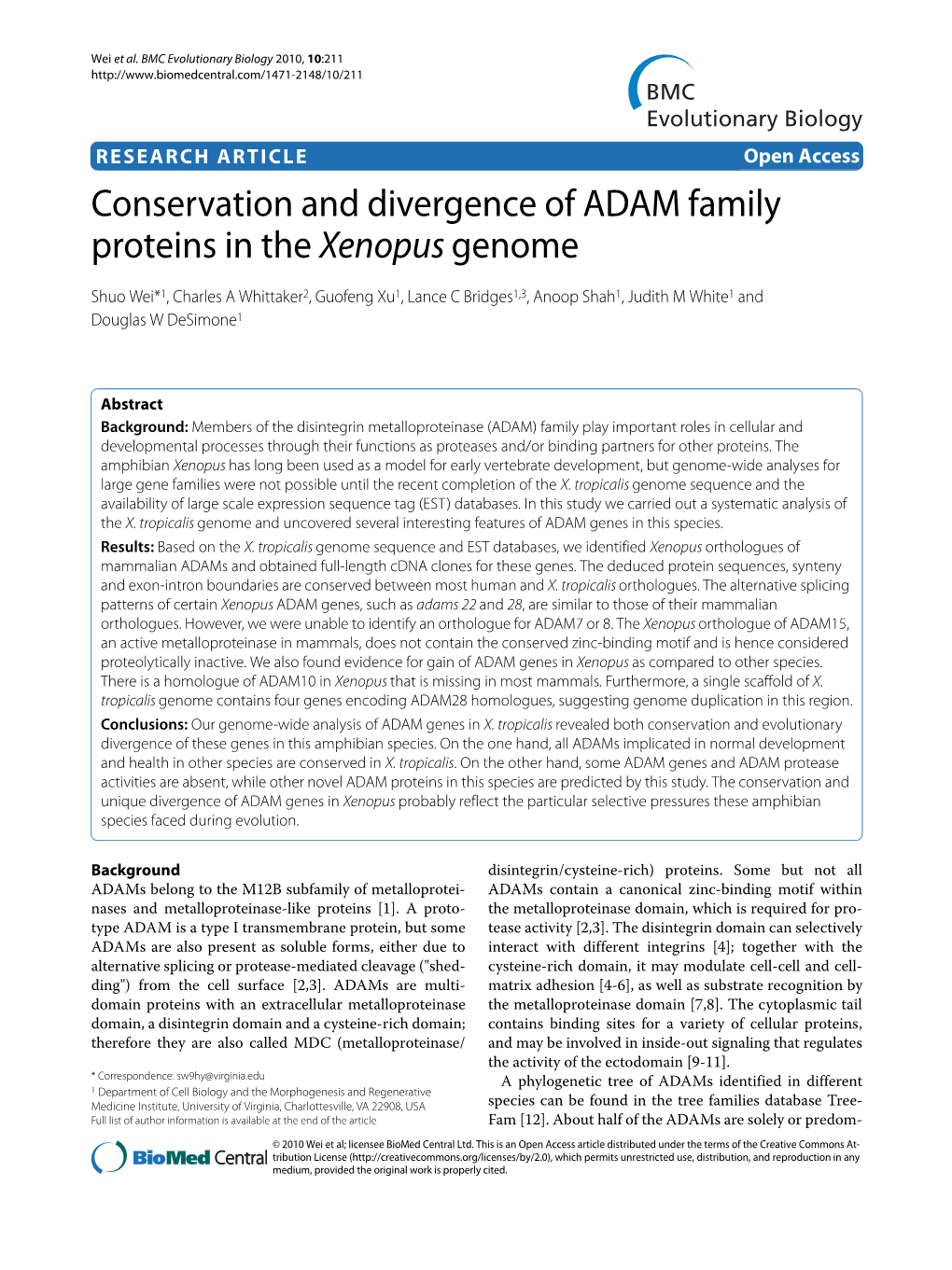 Conservation and Divergence of ADAM Family Proteins in the Xenopus Genome