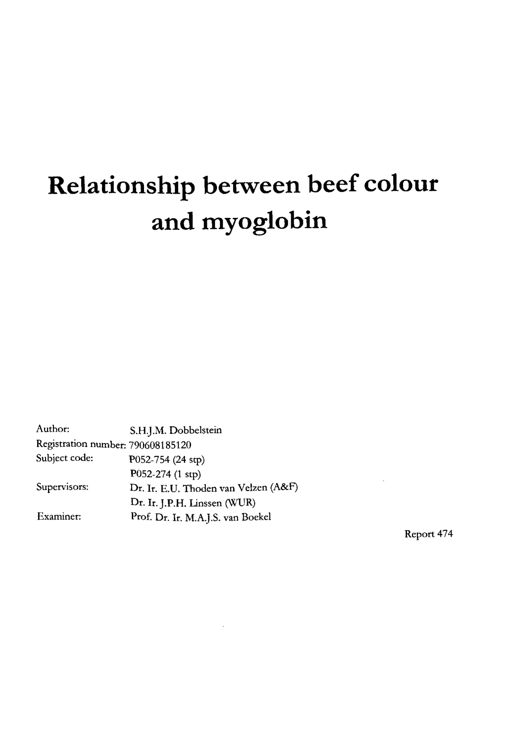 Relationship Between Beef Colour and Myoglobin